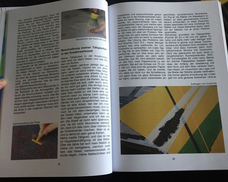 Buch "Begegnungswelten in der Kreativwerkstatt" der Forschungsgruppe Kreativwerkstatt - Beispielseite