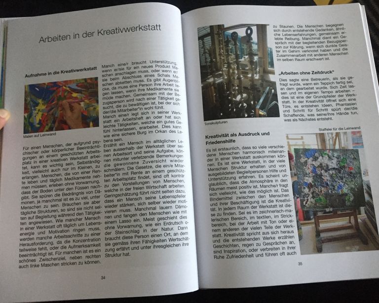 Buch "Begegnungswelten in der Kreativwerkstatt" der Forschungsgruppe Kreativwerkstatt - Beispielseite